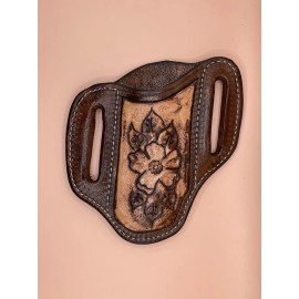 Unbranded For Case Trapper Double Blade Knife Pocket Two Tone Brown Leather Sheath Tooled