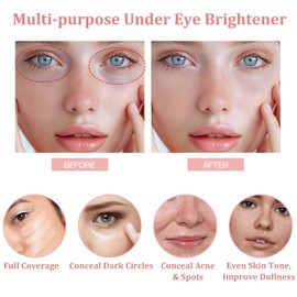 Under Eye Concealer - Pink Under Eye Brightener - Peach Colour Corrector Makeup for Dark Circles & Spots - 3-in-1 Full Coverage Concealer Highlighter and Foundation for Mature Skin