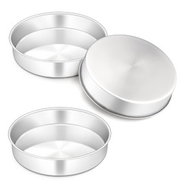 Herogo - Juego de 3 moldes redondos para tartas de 8 pulgadas, de acero inoxidable, antiadherentes, para cumpleaños, bodas, ollas a presión, acabado de espejo, apto para lavaplatos