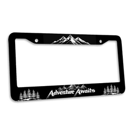 Adventure Awaits License Plate Frame 2 Pack Mountains Black and White Car Front License Plate Personalise License Plate Frames Rust-Proof Stainless Steel Metal Car Plates Tag Funny Decor Men Women