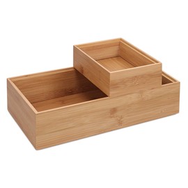 Navaris Bamboo Storage Box Set of 2 - 2 x Organiser Box Wooden Box Box - Insert for Drawer - Organisation Storage - Stackable