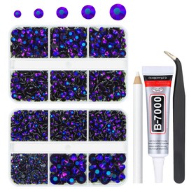 qiipii Black Violet AB Resin Rhinestones w B7000 Jewelry Glue for Bedazzling Crafting 2mm 3mm 4mm 5mm 6mm Flatback Jelly Stones Diamonds Gems Charms for Nails Face Eyes Makeup Tumblers Crafts Clothes