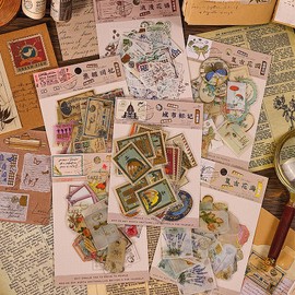 SIXWOLF 240 Pieces Vintage Stamp Stickers Aesthetic Mayfly Stickers for Scrapbooking, Aesthetic Stickers for Scrapbooking, Journaling Supplies, DIY Crafts for Kids, Bullet Journaling (Retro Stickers)