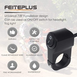 Feiteplus - Interruptor de encendido y apagado para manubrio de motocicleta de 7/8 pulgadas CC 12 V para faros antiniebla de motocicleta, sistema eléctrico
