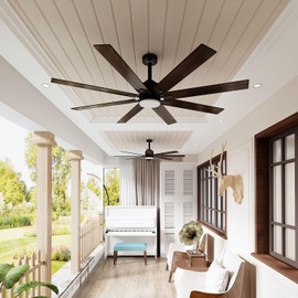 Lovinouse 72" Ceiling Fan with Lights and Remote Control,Outdoor Indoor Extra Large Ceiling Fans,8 Wooden Double-Sided Blades,Quiet Reversible Motor for Patio Living Room, Bedroom, Black