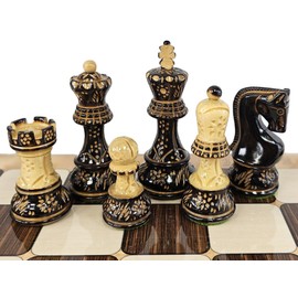 4 Queens Burnt Black Boxwood Zagreb 3 3/4 inch King Staunton Chess Men Set - NO Board