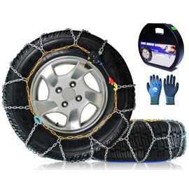 Snow-Chains Auto Fixing 1 Min Quick Fit Easy Installation Tire-Chains, Portable Reusable Universal Emergency Tire Traction Chain for Passenger Car, Pickup Trucks and SUV - Set of 2 (HKN-150)