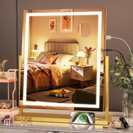Hasipu Vanity Mirror with Lights, 17" x 22" LED Makeup Mirror, Light up Mirror with Smart Touch 3 Color Modes and Brightness Adjustment, 10X Magnifying Glass,360° Rotation