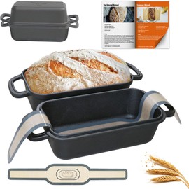 Cast Iron Bread Pan with Lid, Cast Iron Bread Loaf Pan, Sourdough Loaf Pan with Lid, Heavy Duty Loaf Pans for Oven Baking Bread, Bread Pans for Homemade Bread, Set of 2