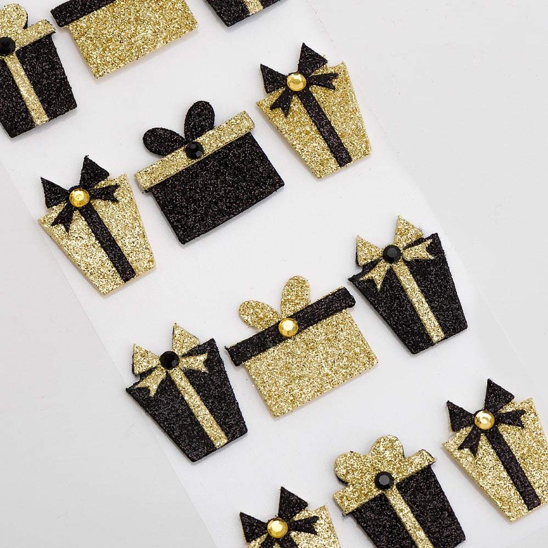 Black Gold Glitter Presents Christmas Craft Decorations (Pack of 12)