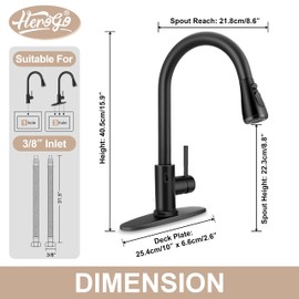 Touchless Kitchen Sink Faucet with Pull Down Sprayer, Herogo Matte Black Stainless Steel Motion Sensor Faucet with Soap Dispenser, Single Handle Smart Activated Kitchen Tap for Farmhouse RV Sink