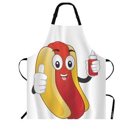 Beabes Hotdog Sandwich Kitchen Apron Food Show Thumbs-Up Hold Squeeze Bottle of Ketchup Durable Cooking Bib Apron for Chef Restaurant Home Cleaning Serving Painting 27" X 31"