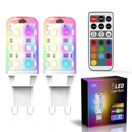 YUIIP RGB Color Changing LED Light Bulbs with Remote Control, 2W Dimmable G9 RGB LED Bulb, 200LM, 20W Halogen Equivalent, 3000K Warm White G9 Base Mood Light Bulb for Home Decor, Party, Pack of 2