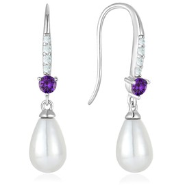 Vesitim Pearl Dangle Drop Earrings 925 Sterling Silver Shell Pearls Hook Earring Created Amethyst Jewelry Gift for Women