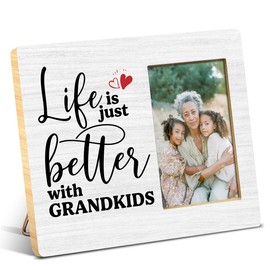 JioJio Chan Grandkids Picture Frame, Best Grandparents Gifts, Life is Just Better with Grandkids Photo Frame 4x6, Grandparents Day Birthday Gifts for Grandma Grandpa, Wooden Desk & Wall Decor