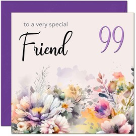 99th Friend Birthday Card - Purple Floral Womens Friendship Birthday Card for 99 Year old Ninety Nine, ninety ninth