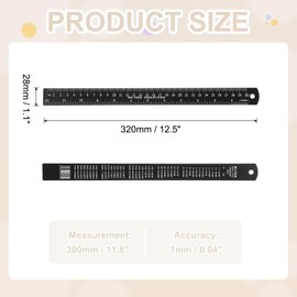 PATIKIL 30cm/12 inch Metal Ruler, Aluminum Alloy Metric Ruler with Inches and Centimeters Precision Measuring for Office Engineering Drafting, Black