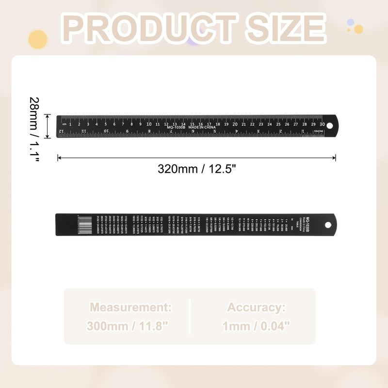 PATIKIL 30cm/12 inch Metal Ruler, Aluminum Alloy Metric Ruler with