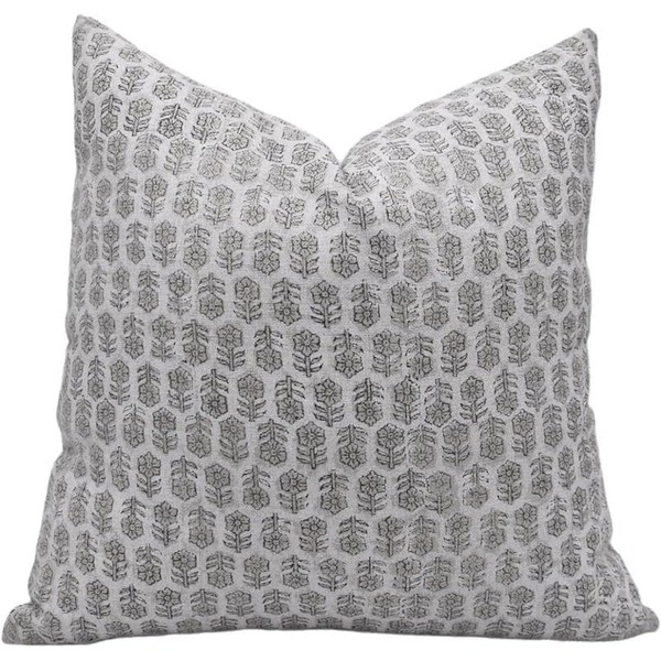 Fabritual Thick Linen Throw Pillow Cover, Outdoor Pillow with Handblock