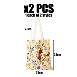 TVSVKWE 2 Pieces Of Flower Canvas Bag, Lightweight Handbag, Large-Capacity Shoulder Bag, Suitable For Vacation, Shopping, And Work.