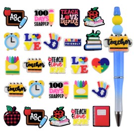 30Pcs Silicone Focal Beads for Pens, Teacher Autism Series Character Focal Silicone Beads Bulk for Keychain Jewelry DIY Making