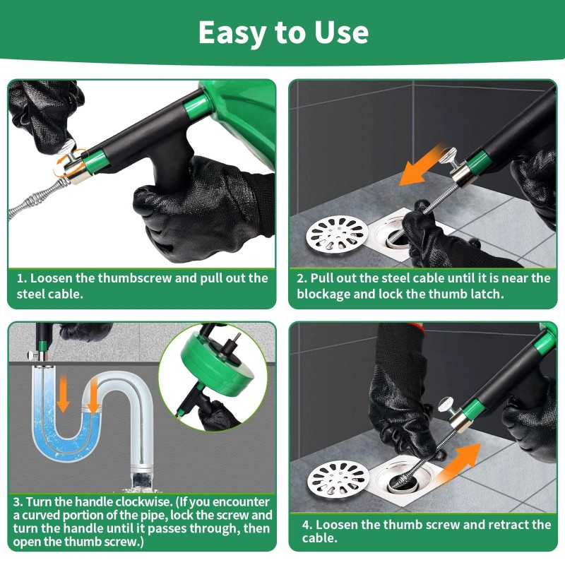 Ackweng Drain Snake 50 Ft, Plumbing Snake for Sink with