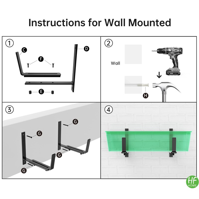 HFHOME 6PCS Adjustable Planter Box Brackets, Brackets for Window Boxes