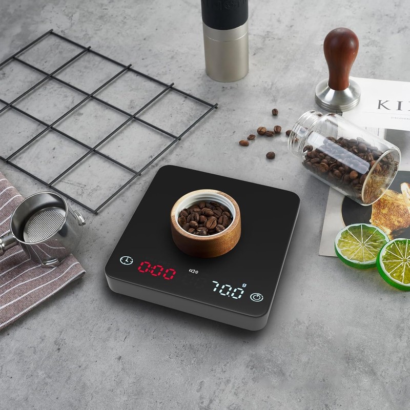HUAJUN Mini-Kaffeewaage mit Timer und USB-Ladegerät, 2 kg/0,1 g, Espressowaage,