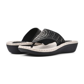 CLIFFS BY WHITE MOUNTAIN Women's Cienna Wedge Sandal, Black/Fabric, 10 W