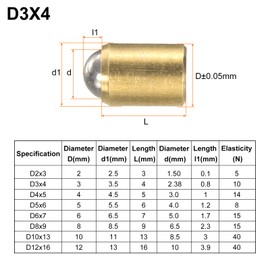 sourcing map 10pcs Ball Point Spring Plungers 2x3mm Brass No Step Positioning Beads Ball Spring Plungers Ball Catch Latch for Door Cupboard Mechanical Devices Furniture