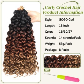 Shoobidoo Pre looped Gogo Curl Crochet Hair 18 Inch 8 Packs Pre twisted Short Curly Crochet Hair for Black Women Ocean Wave Water Wave Deep Wave Braiding Hair