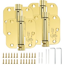 Sophia 4 Pack Self-Closing Door Hinge 3.5 Inch Rounded 5/8 Radius, Spring Loaded Hinges Adjustable Tension, Automatic Door Closer Hinge for Interior Exterior Residential Standard Indoor Doors, Gold