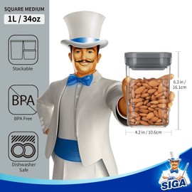 MR.SIGA 4 Pack Airtight Food Storage Container Set, BPA Free Kitchen Pantry Organization Canisters with One-Handed Leak Proof Lids, 1L / 33.8oz, Medium, Gray