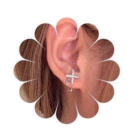 Yienate Punk Cross Star Dangle Drop Earrings Silver Rhinestone North Star Studs Earrings Statement Cross Star Dangle Earrings Jewelry for Women and Girls