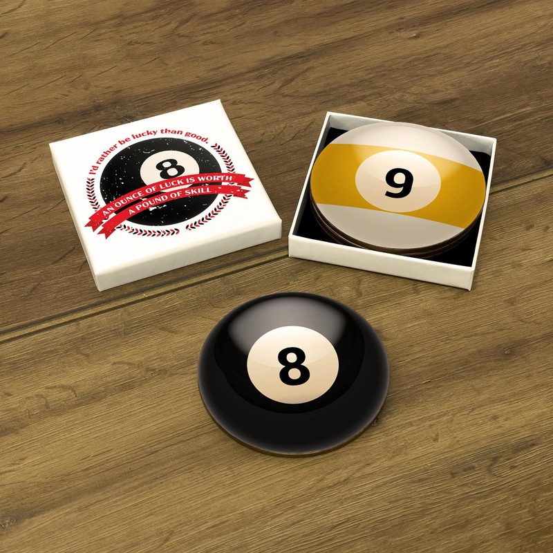 Pool Coasters Set - Luxury Gift Box and 4 Round,