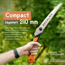 Recalma Handsäge Astsäge Klappbar, gehärtetes SK5 Sägeblatt 210 mm, Klappsäge Holzsäge für Garten