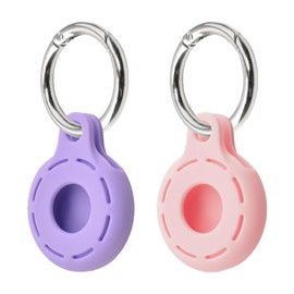 HACRAHO Pet Airtag Holder, 2 PCS Waterproof AirTag Keychain Holder Case Protective AirTag Keychain Accessory for Keys Pets Luggage, Purple and Pink