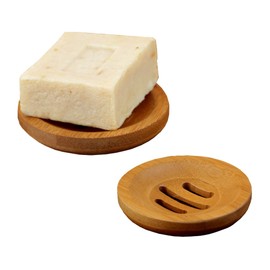 2Pcs Natural Wooden Bamboo Soap Dish Round Storage Holder for Home Bath Accessories