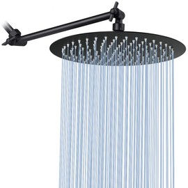 Rain Shower Head with 11'' Adjustable Arm, NearMoon High Pressure Stainless Steel Rainfall Showerhead, Ultra-Thin Design - Pressure Boosting (12-Inch Shower Head with Arm, Matte Black)
