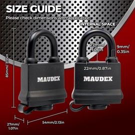 Maudex® IP450 Heavy Duty Padlocks 4-Pack with 12 Same Keys - Weatherproof Outdoor Locks with Hardened Steel Shackle, Waterproof Protection for Gates, Sheds, Fences, Storage Units