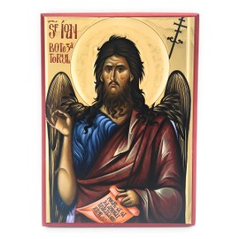 Wooden Byzantine Orthodox Christian Icon of Prophet John the Forerunner and Baptist of Christ/Saint John the Baptist (5.5" x 7.5")