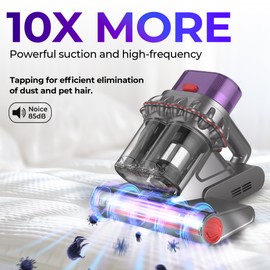 Bed Vacuum Cleaner: JETZT-J23 Mattress Vacuum Cleaner UV Bed Vacuum. 16Kpa Suction, 40000 RPM/min, LED Display, 149°F High Heating. Handheld Vacuum Cleaner for Beds Sofas and Pet Hair.（Corded Purple）