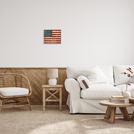 Stupell Industries US American Flag Wood Textured Design, Designed by Luke Wilson Wall Art, 11x14, Grey Framed