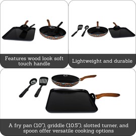 IMUSA Nonstick Ceramic Cookware Set 4-Piece 10.5in/10in, with Soft-Touch Handles, Aluminum, Black