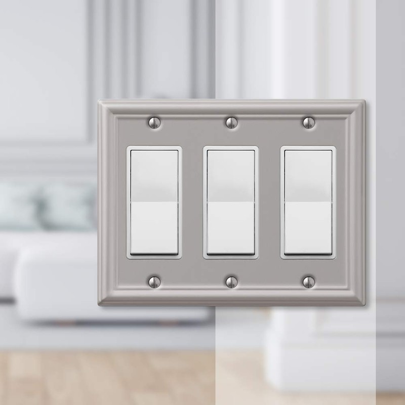 Amerelle 149RRRBN Triple Rocker-GFCI Wallplate, Brushed Nickel
