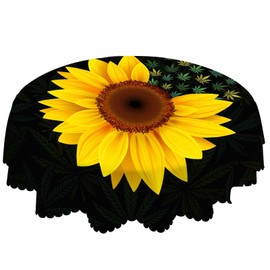 AOYEGO Golden Sunflower Table Cloth Leaves Flower Bloom Naturally in Dark Bright Color Round Tablecloth 60 Inch for Dining Room, Party, Banquet