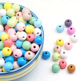 Feelairy Colourful Wooden Beads, Pack of 400 Round Wooden Beads for Threading, 10 mm, Craft Beads, Pastel Beads, Mixed Colour with Hole for DIY Bracelets, Jewellery, Crafts