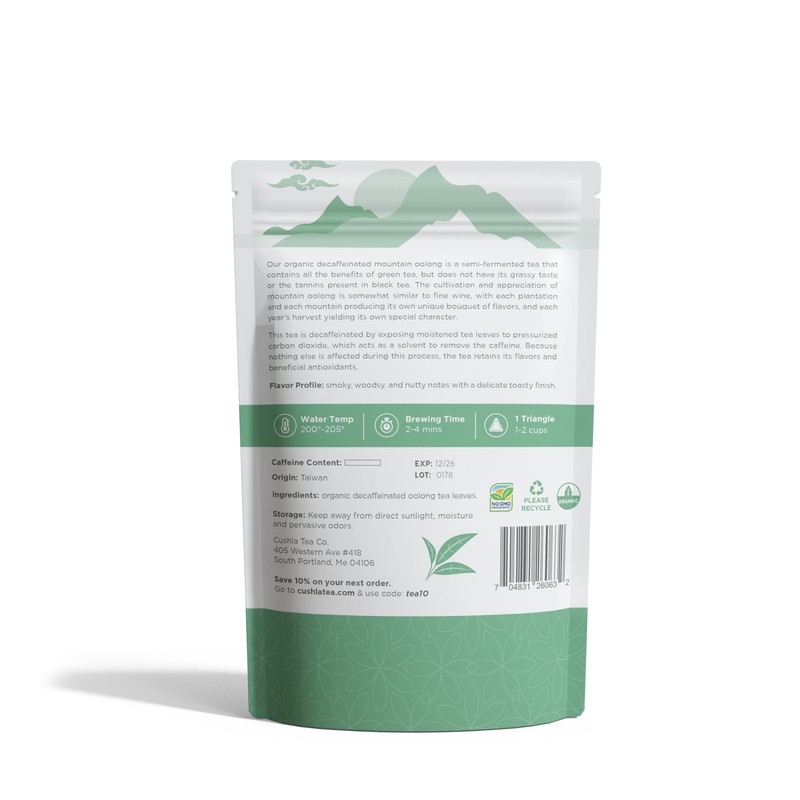 Decaf Oolong Tea Bags, Decaffeinated Hot or Cold Brew, Smoky,