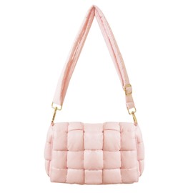 NAARIIAN Puffer Woven Bag Crossbody Purse for Women Padded Cassette Shoulder Bags Trendy Handbags Messenger(Pink)