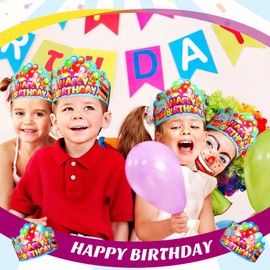 Meooeck 100 Pcs Birthday Crowns Happy Birthday Hats Colorful Paper Crowns Party Hats for Kids Adults Birthday Party Celebration Supplies